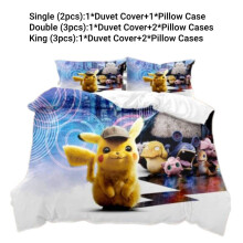(Style J, Double(200*200cm)) Bedding Pikachu Set Single Double King Duvet Cover Pillowcases Cartoon Fans Kid
