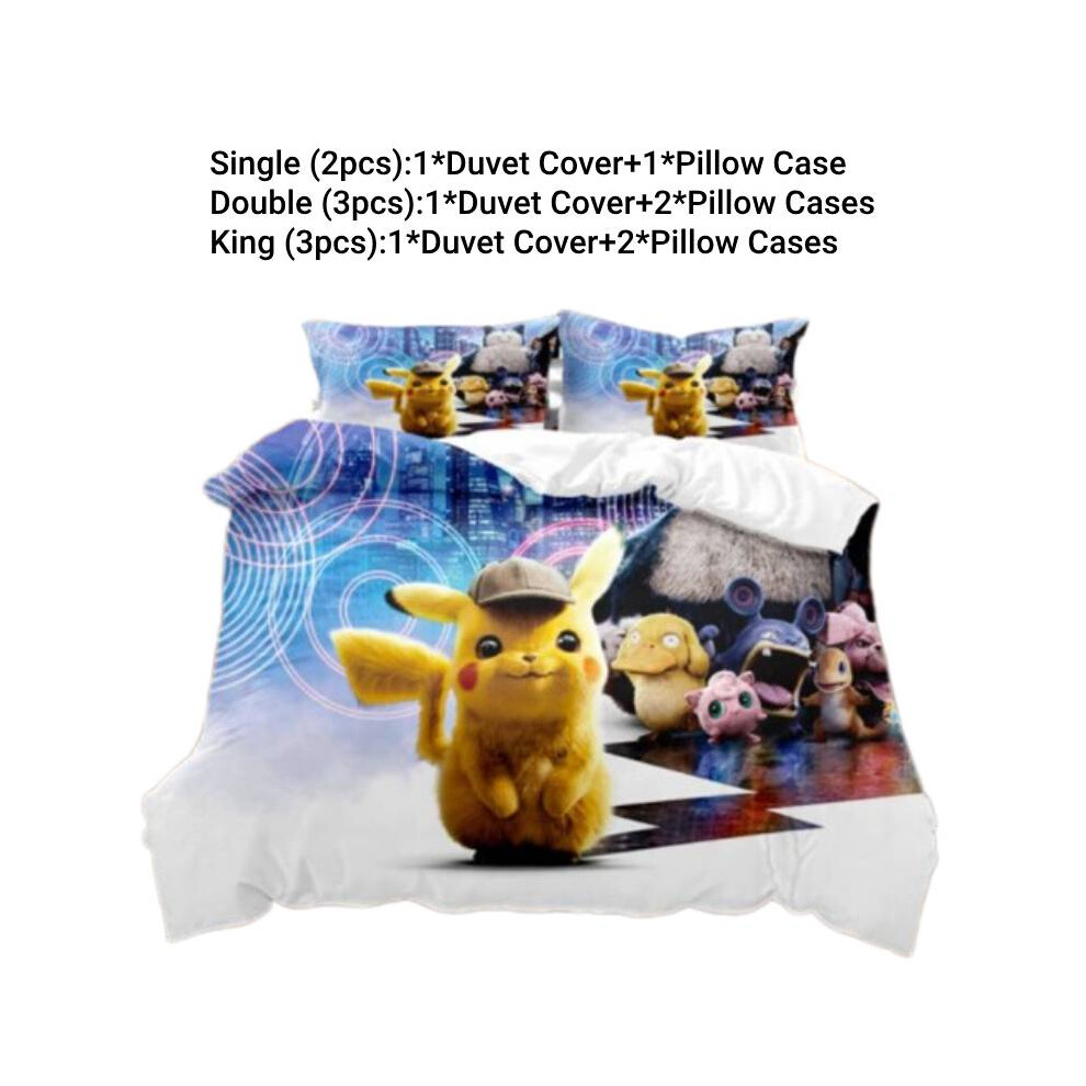 (Style J, Double(200*200cm)) Bedding Pikachu Set Single Double King Duvet Cover Pillowcases Cartoon Fans Kid