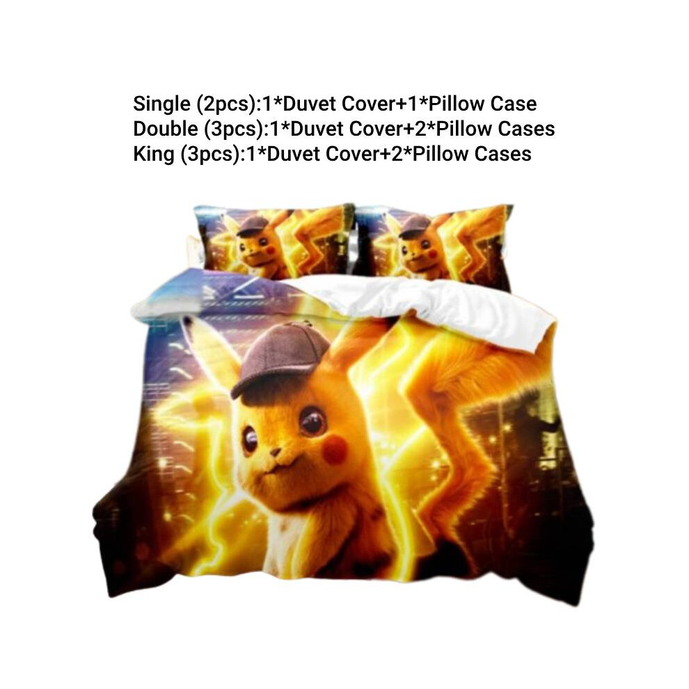 (Style F, Double(200*200cm)) Bedding Pikachu Set Single Double King Duvet Cover Pillowcases Cartoon Fans Kid