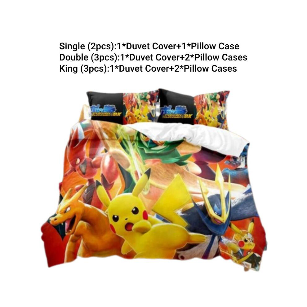 (Style G, Single(135*200cm)) Bedding Pikachu Set Single Double King Duvet Cover Pillowcases Cartoon Fans Kid