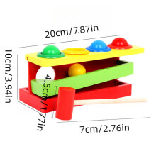 (Red) Kid Wooden Hammer Ball Early Educational Toy Ecofriendly Matching Painted Color