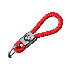 (Red) Car Leather Woven Keychain Bmw Logo Metal Key Chain Holder Bag Accessories Decor
