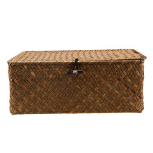 (L) Grass 3pcs Hanrafted Woven Storage Box With Lid Lock Gifts Basket Hamper Xmas