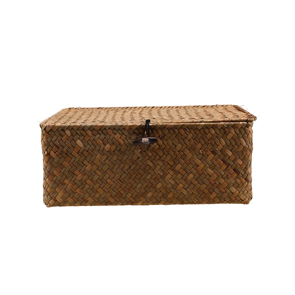 (L) Grass 3pcs Hanrafted Woven Storage Box With Lid Lock Gifts Basket Hamper Xmas