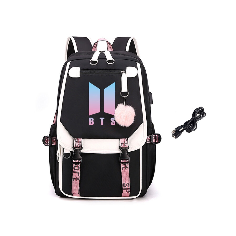 (Black) Bangtan Bts Boy Usb Backpack Schoolbag Lunch Bag Pencil Case Travel Rucksack Black