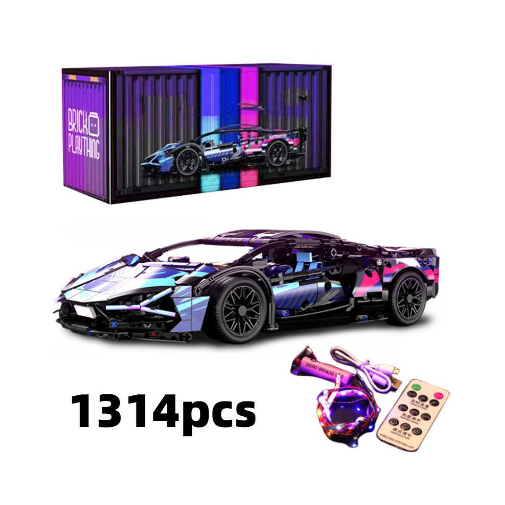 ( Lighting) Building Lamborghini Block Remote Control Racing Car Model Set Toy Gifts Purple/Light