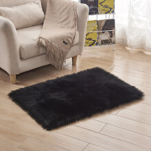 (Black, 90cm/35.43in) Faux Fur Fluffy Sheepskin Rug Non Slip Floor Carpet Fur Rugs Mat Plush Soft