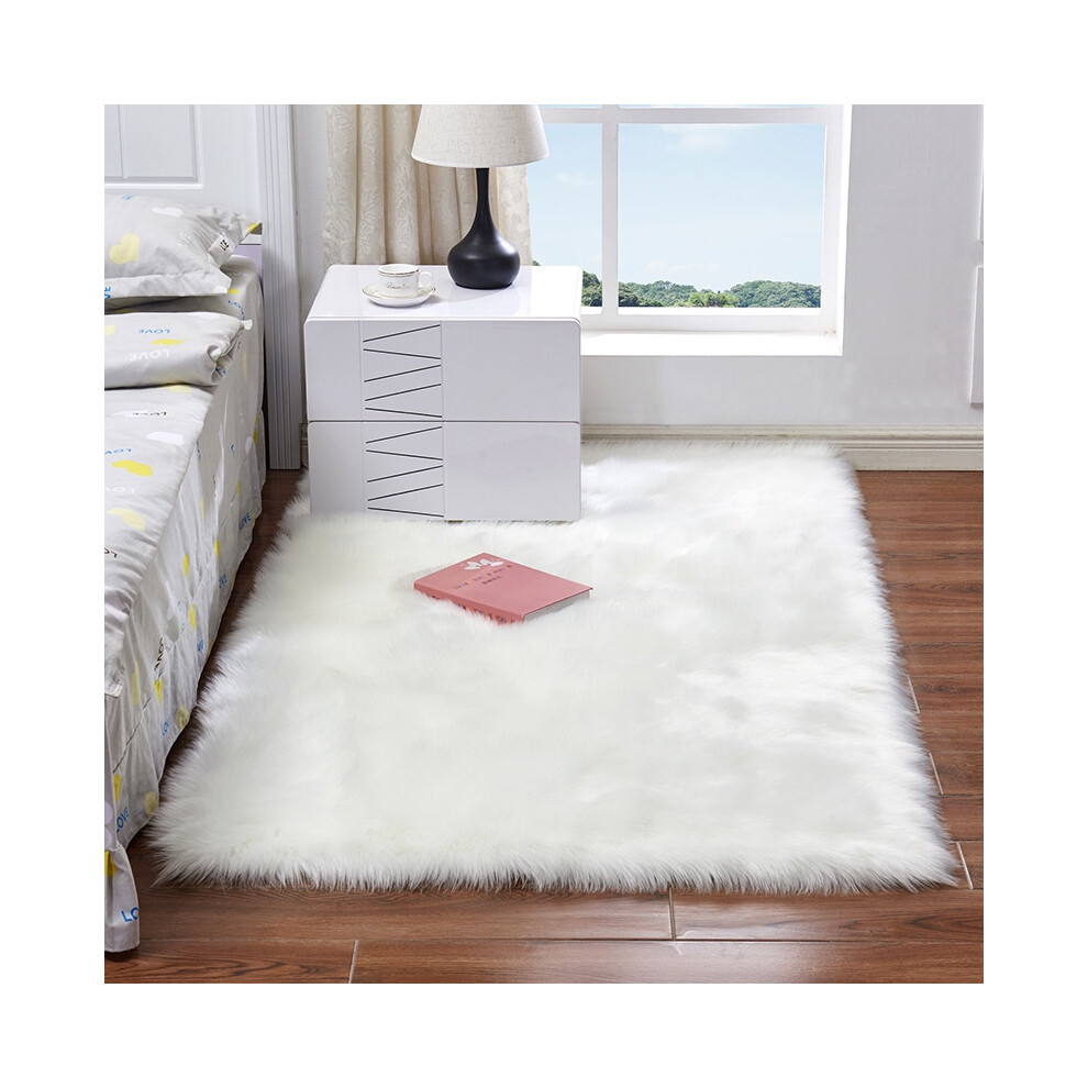 (White, 90cm/35.43in) Faux Fur Fluffy Sheepskin Rug Non Slip Floor Carpet Fur Rugs Mat Plush Soft