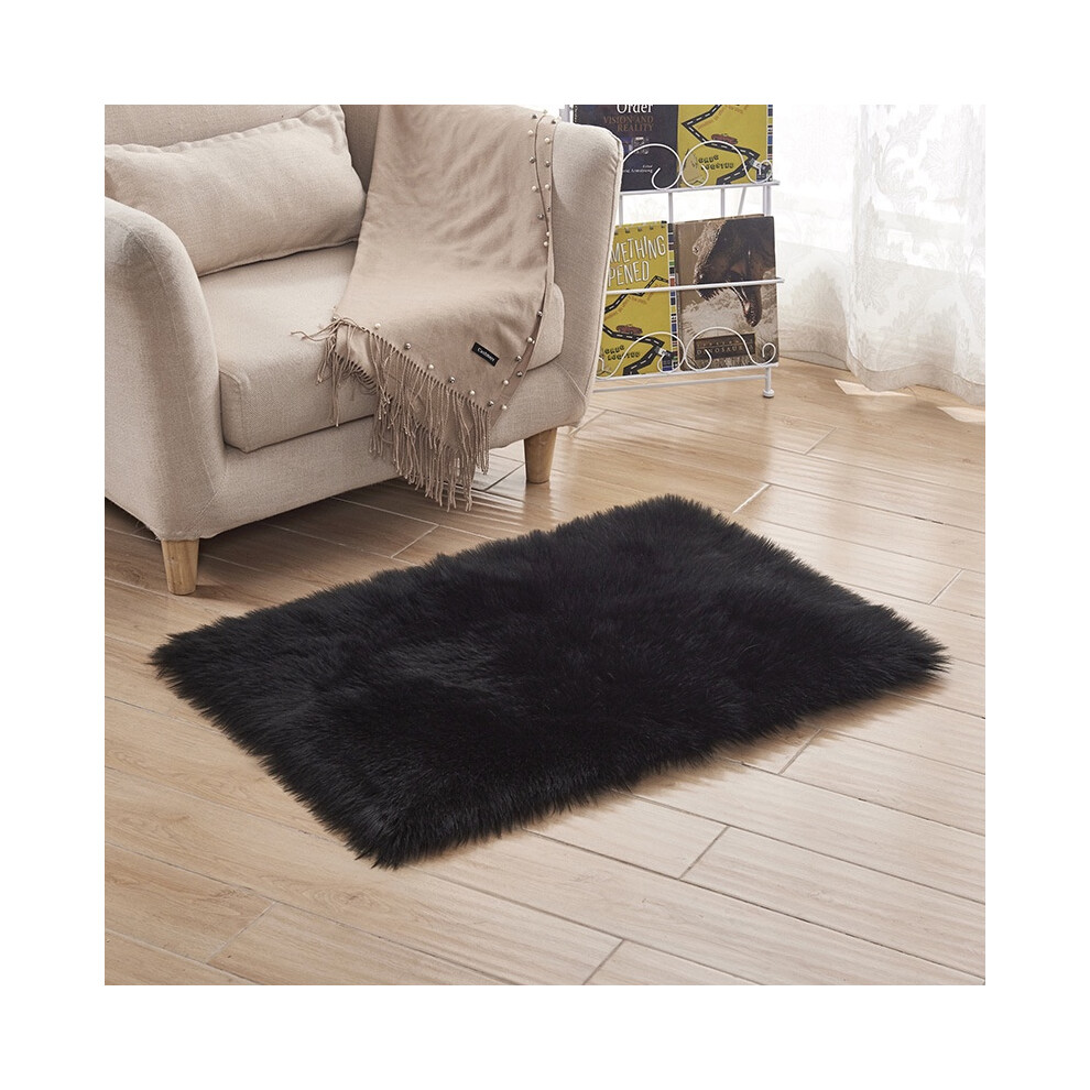 (Black, 80cm/31.50in) Faux Fur Fluffy Sheepskin Rug Non Slip Floor Carpet Fur Rugs Mat Plush Soft