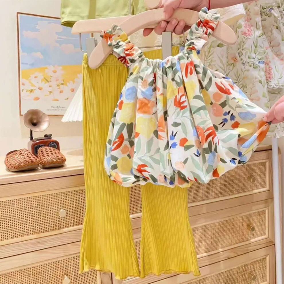 (StyleD, 130) Charming Korean Style Summer Thin Cotton Two Piece Set For Girls With Embroidered Sleeveless Top And Long Pants For Ages To 8 3-image-OPC-PGWKMKY-NEW