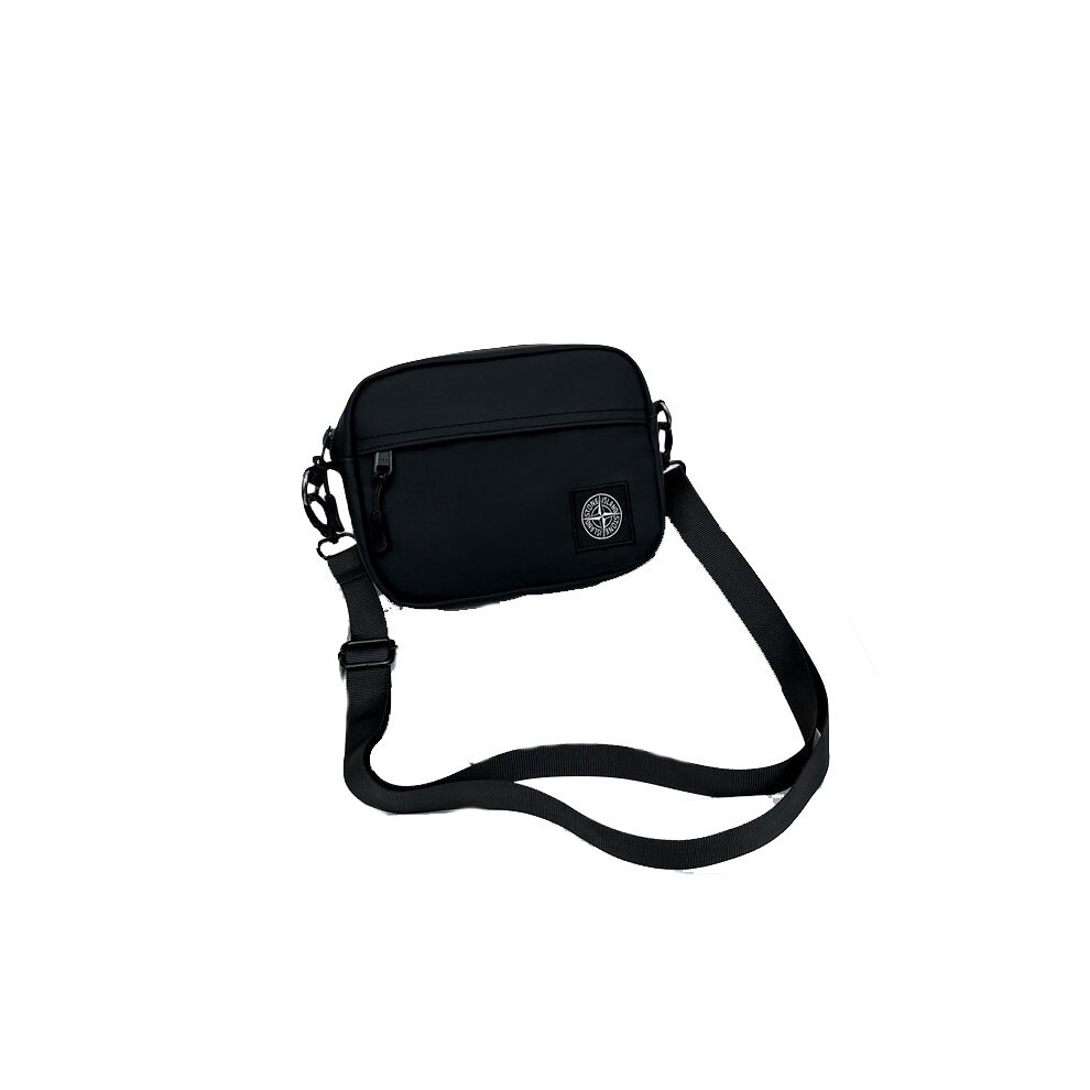 (Black) Leather Island Stone Crossbody Bag Simplicity Casual Unisex Versatile Durable