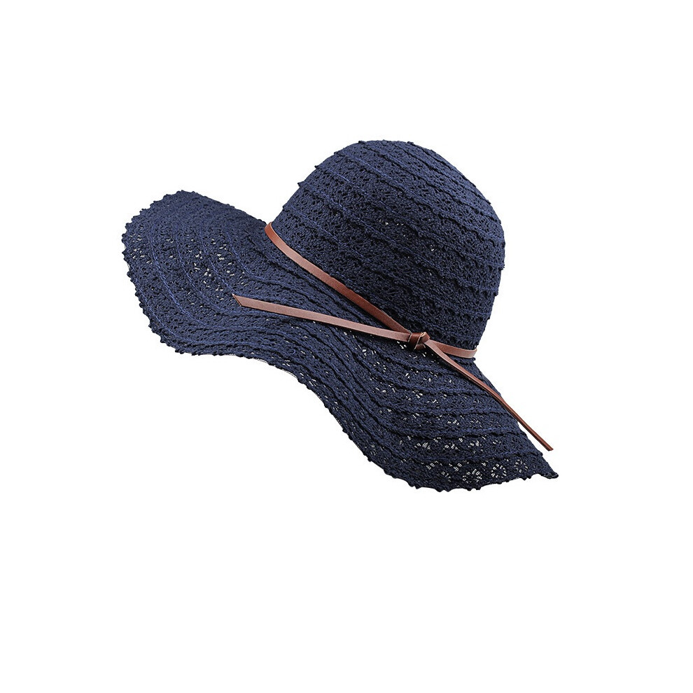 (Navy Blue) Beach Straw Foldable Sun Floppy Hat Summer Travel Wide Brim Ladies Women Caps-image-OPC-PGWKQ28-NEW
