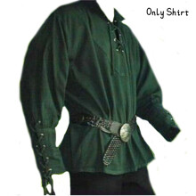 (Green, M) Medieval Men Renaissance Stand Up Collar Knight Loose Top Laceup Costume T Shirt