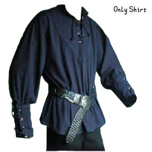 (Blue, M) Medieval Men Renaissance Stand Up Collar Knight Loose Top Laceup Costume T Shirt