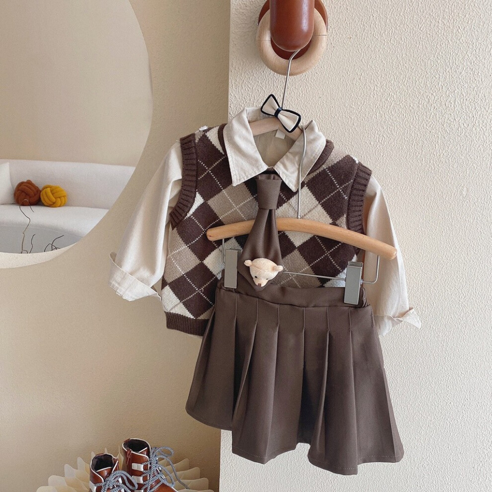 (Pleated Skirt, 110) Pink Adorable Three Piece Set For Girls Stylish Korean Style Autumn Fashion For Kids-image-OPC-PGWKSG7-NEW