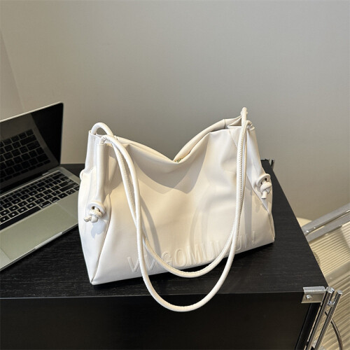 (White) Pu Mediumsized Soft Leather Tote Bag With Dual Shoulder Straps Everyday For Use