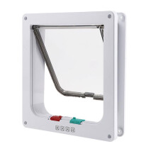 (White, M) Pet Door Twoway Plastic Products Cats Dogs Supplies Controll Entry Free Exit
