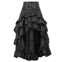 (Black, S) High Women Vintage Waist Tiered Skirt Asymmetrical Hemline Gifts Summer Ruffle