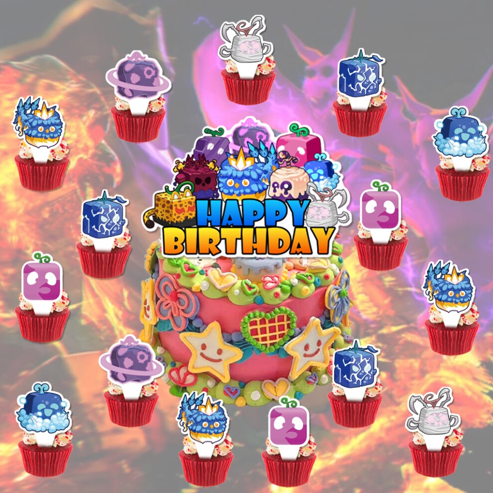 Blox Fruits Party Decorations Flag Balloon Cake Topper Banner Birthday Accessory