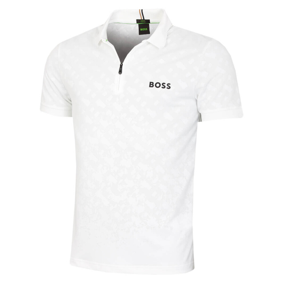 Hugo Boss Mens 2025 Philix 4 -Way Stretch Wicking Quick Dry Golf Polo Shirt White