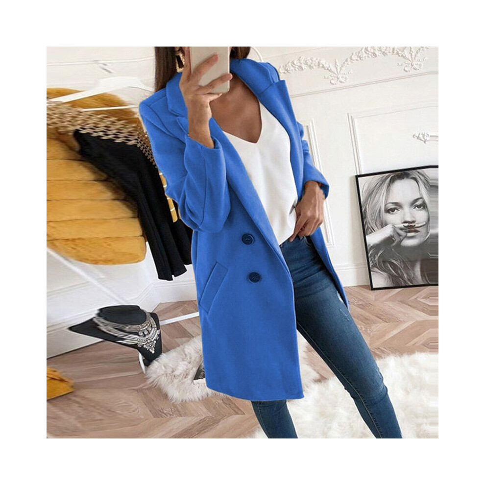 (SkyBlue, M) Women Winter Warm Plush Trench Coat Ladies Jacket Outwear Overcoat Casual