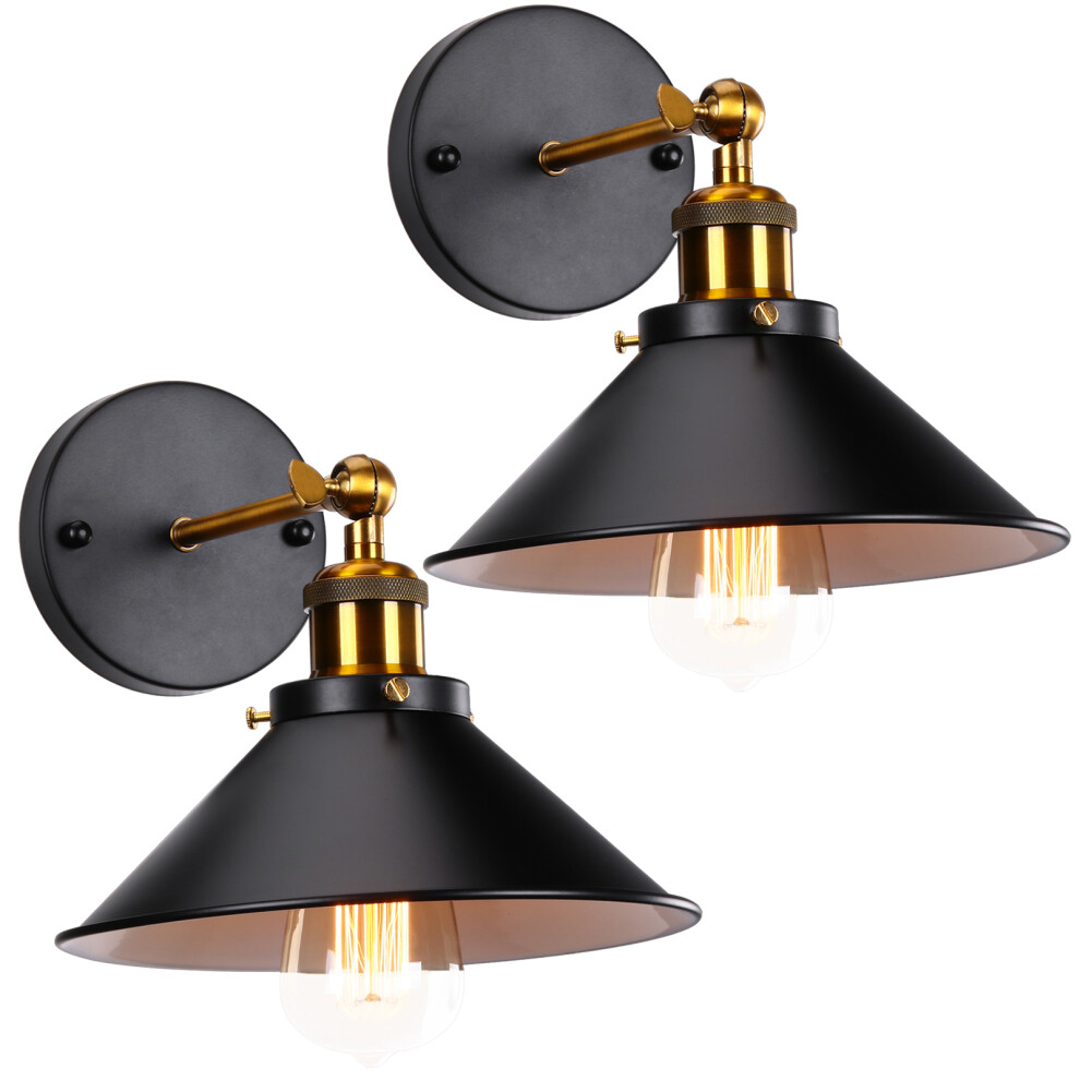 (2 Pack)Retro Modern Wall Light Indoor Vintage Wall Lamp (Black) Metal Simple Wall Sconce E27 Bulb for Indoor Lighting