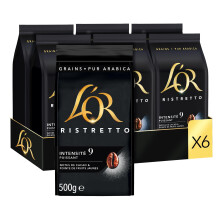 L'OR, 3Kg Caf? en Grains Ristretto, 100% Arabica, Intensit? 9, 6x500g