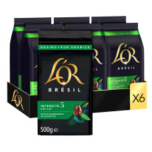 L'OR, 3Kg Caf? en Grains S?lection Perle du Br?sil, 100% Arabica, Intensit? 5, 6x500g