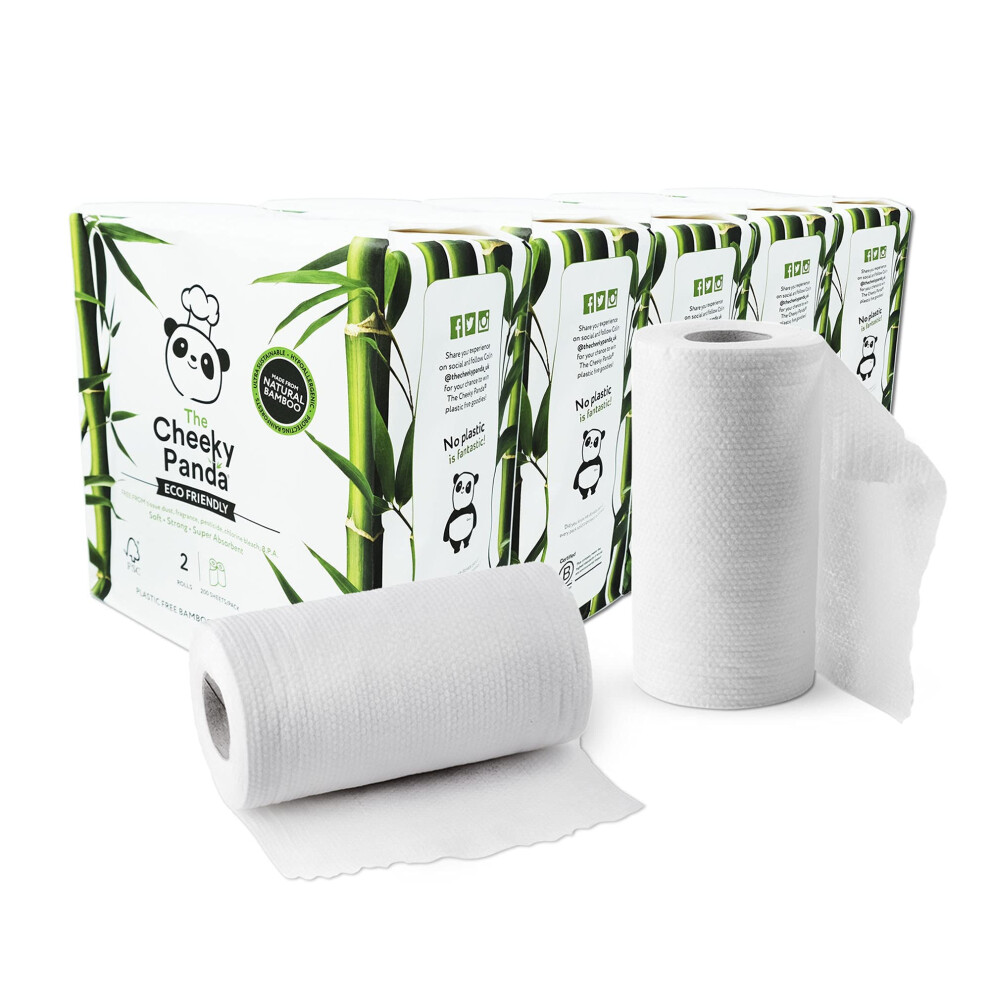 The Cheeky Panda Bamboo Kitchen Roll | 10 Kitchen Rolls - 1000 Super Strong Sheets | Naturally Strong And Absorbent Plastic Free Kitchen Paper Towels