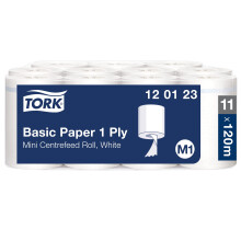 Tork Papier d'Essuyage Basic pour Distributeur ? D?vidage Central blanc M1, Bobine d'Essuyage?conomique, 11 x 120?m, 120123
