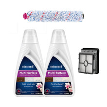 BISSELL Kit d'Accessoires Originaux pour CrossWave, Solution de Nettoyage Multisurface 2 x 1 Litre, Brosse Multifonction, Filtre, Compatible avec Les
