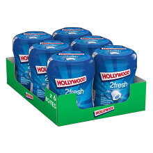 Hollywood Chewing Gum Bottle 2 Fresh - Parfum Menthe Forte - Sans Sucres avec ?dulcorants - Lot de 6 bo?tes de 40 drag?es (88g)