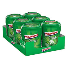Hollywood Chewing Gum Bottle 2 Fresh - Parfum Menthe Verte Chlorophylle - Sans Sucres avec ?dulcorants - Lot de 6 bo?tes de 40 drag?es (88 g)