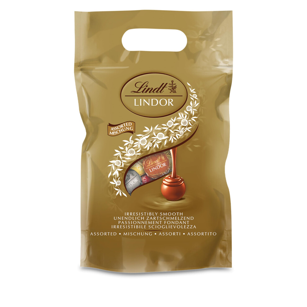 Lindt LINDOR Sachet Grand Format 1 kg - Assortiment Chocolats: lait, noir 60%, blanc et lait-noisette, coeur fondant