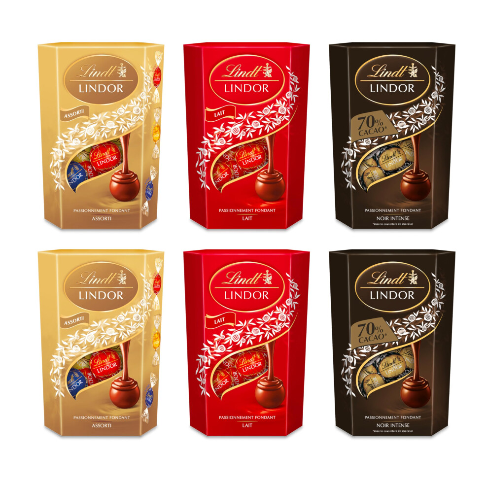 Lindt - Cornet LINDOR Lait, Assorti et Noir - Chocolat au Lait, Noir et Blanc - C?ur fondant, 1200g