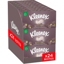 KLEENEX - Mouchoirs bo?te Ultra-soft (24 bo?tes de 64 mouchoirs) - doux et soyeux qui laissent une sensation de bien-?tre sur la peau - Fabriqu? en Fr