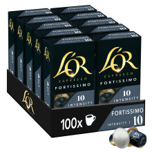 L'OR Espresso Caf? - 100 Capsules Fortissimo Intensit? 10, Noir et Gris, Compatibles Nespresso (Lot de 10 x 10)