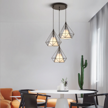Retro Pendelleuchte Schwarz Industrial Hängelampe Metallkäfig 3 Lampenfassungen Diamant Kronleuchter Für Schlafzimmer Garderobe Wohnzimmer