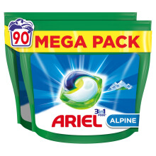 Ariel 3in1 PODS, Lessive Liquide En Capsules 90 Lavages, Alpine, Dissolution Rapide, Impeccable A Froid et En Cycle Court