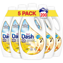 Dash 2en1 Lessive Liquide 5x40 Lavages, Vanille et Mimosa, Parfum Authentique, Nettoyage En Profondeur, Test? Dermatologiquement, Fabriqu? En France