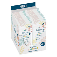 BIOLANE - Pack 24 Lingettes b?b? pocket visage et mains - 480 Lingettes nettoyantes (24x20) - Nettoie et prot?ge - Peaux Sensibles - 97 % d'ingr?dient