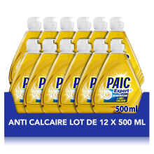 PAIC - Liquide Vaisselle Main Paic Expert+ Anti-Calcaire - Nettoie - D?graisse - ?limine les r?sidus de calcaire - Lot de 12 flacons de 500mL