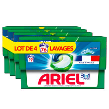 Ariel 3en1 PODS, Lessive Liquide Capsules, 76 Lavages (4x19 Tablettes), Alpine, ?limine Les Taches Incrust?es, M?me Apr?s 7 Jours, Impeccable M?me En