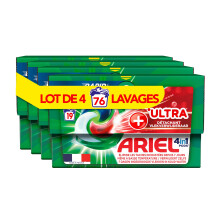 Ariel 4en1 PODS Lessive Liquide En Capsules 76 Lavages (4x19 Tablettes), Technologie Ultra D?tachant, ?limine Les Taches Incrust?es ? Basse Temp?ratur