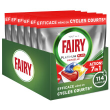 Fairy Platinum Plus Tablettes Lave-Vaisselle Tout En 1 Technologie Anti-terne, Citron, (6x19) 114 Capsules, Nettoyage Optimal, Redonne De L??clat Et P