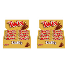 TWIX - Barres chocolat au lait, caramel et biscuits - Grand format contenant 32 sachets de 50g - 1,6kg (Lot de 2)