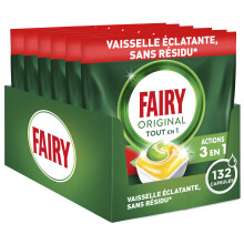 Fairy Original Tablettes Lave-vaisselle Tout En 1, Citron, 132 Capsules, Efficaces M?me Sur La Graisse Incrust?e
