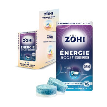 ZOHI Chewing-gum sans sucres avec actifs - Boost Energie - Go?t menthe fra?che - Compl?ment alimentaire avec ?dulcorants - Bo?te de 12 plaquettes de 1