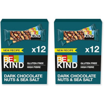 BE-KIND - Barres de C?r?ales - Chocolat Noir, Amandes & Sel Marin - Sans Gluten - Riches en Fibres - Grand Format - 12 x 40g (Lot de 2)