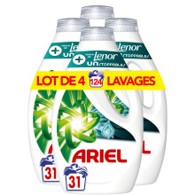 Ariel Lessive Liquide, 124 Lavages (4x31), Unstoppables Touche de Lenor, Nettoyage Intense et Plus De Fra?cheur, Offre Une Sensation De Fra?cheur Qui
